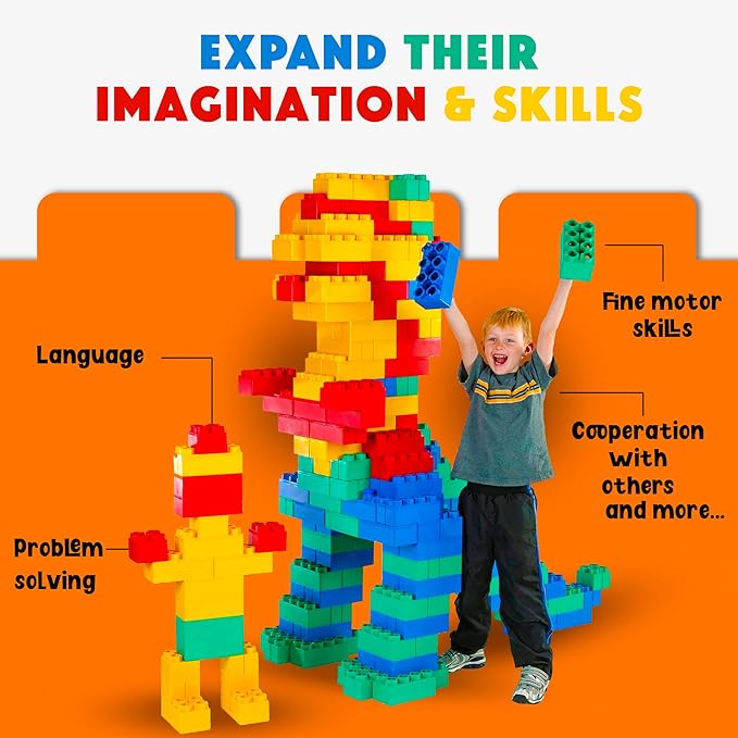 BiggoBlocks Big Blocks for Kids Ages 4-8 — Indoor & Outdoor Blocks for Kids Games — Large Building Blocks (24 pc with 2 Cars) Big City Set