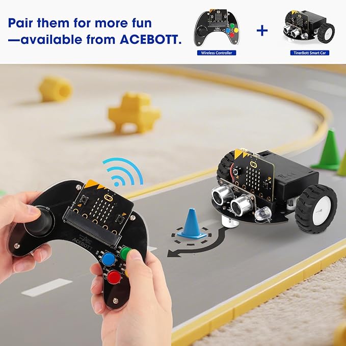 ACEBOTT Wireless Controller for Micro:bit Kit, STEM Kit Coding Robot kit Compatible With Makecode, Remote Control for Programming Learning, Gifts for Kids and Teens(Included Micro:Bit)