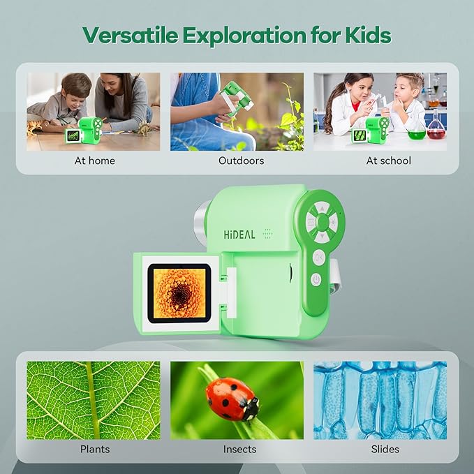 HP20 IPS Microscope for Kids: [3-in-1] [Easy and Fun] 2" Portable Handheld Microscope Miniscope, Pocket Mini Scope Educational Science Kit, Christmas Birthday Gifts for Kids, 32GB, Green