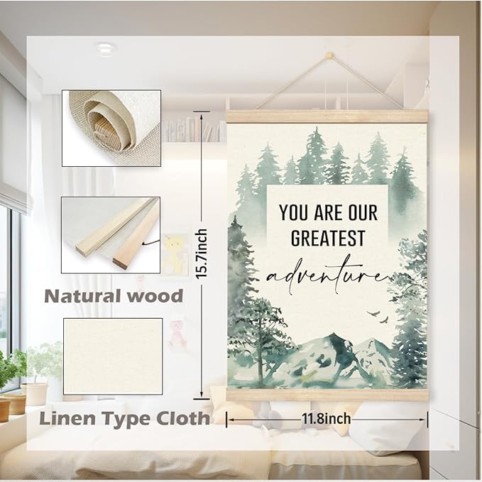 Geondos Inspirational Wall Art - You are Our Greatest Adventure, Mental Health Self Care Poster Hanger Frame, Watercolor Forest Mountain Adventure Wall Art Decor for Kids Baby Bedroom Nursery