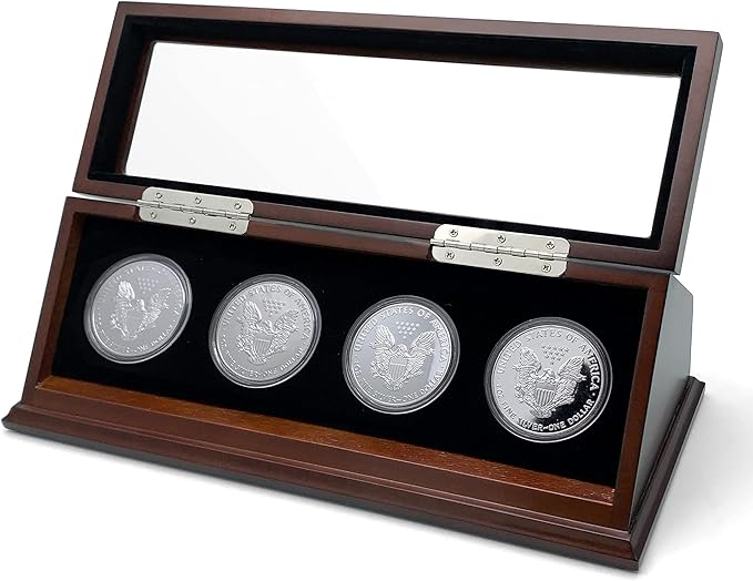 Challenge Coin Display Case 1.5-1.75 Inch 38-44.5 mm Coin Holder 1 Slot (Walnut, 4 Slots)