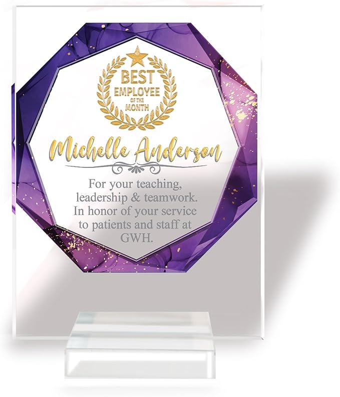 Custom Engraved Acrylic Employee Recognition Award – Personalized Appreciation Trophy for Corporate Excellence – Desk Display Plaque with Free Customization (Style #7)