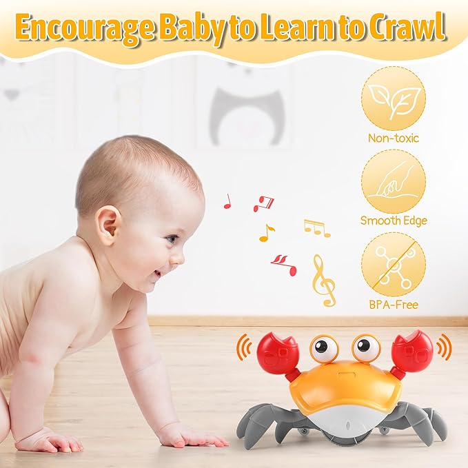 Hirger Crawling Crab Baby Toy Infant: Tummy Time Toys for Babies 3 6 9 12 18 24 36 Months, Walking Dancing Sensing Crab for Toddler 1 2 3 4 Year Old, 1st Music Birthday Gifts for Boys Girls