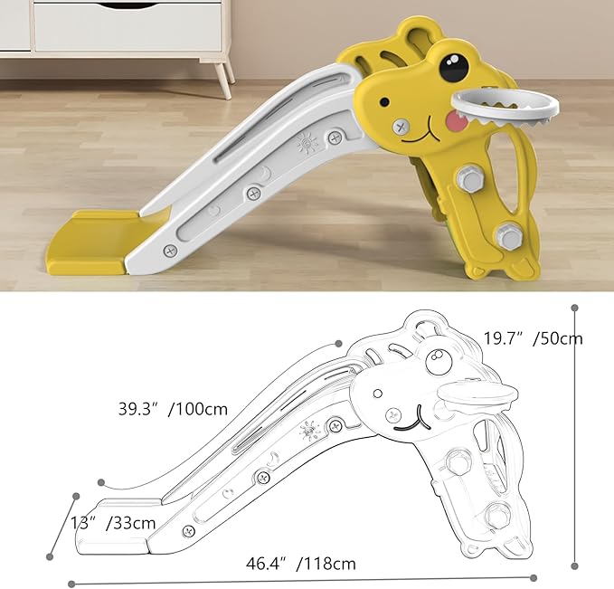 Toddler Slide,Kids Slide Playset for Toddler,Indoor Outdoor Slide Toddler Playset with Ball & Hoop, and Non-Slip Steps,Gift for Boys and Girls 1-3 Years (Yellow)