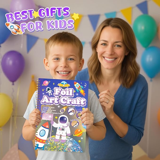 3 otters Foil Art Craft, Astronaut Painting Kits for Kids Travel Toys Coloring Games for Boys Party Favor Birthday Gift DIY Goodie Bag Stuffers