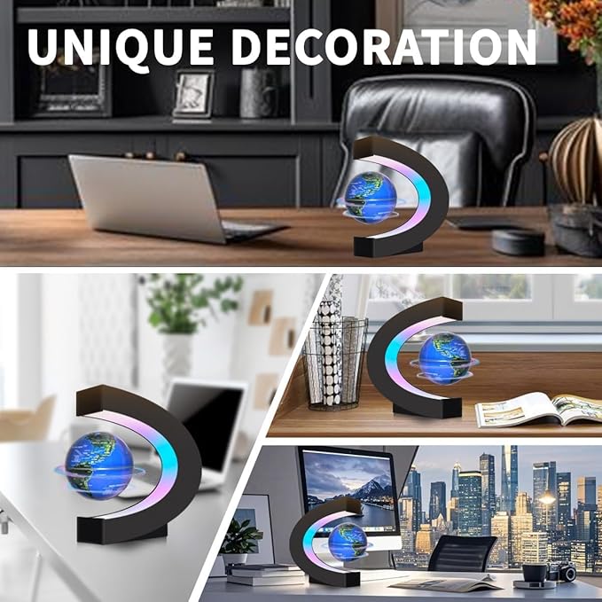 Magnetic Levitating Floating Globe with LED Lights, Cool Gadgets C Frame Globe Lamp for Men Father Husbands Boys Girls and Kids, Cool Tech Gift for Office Home Bookshelf Desk Decor
