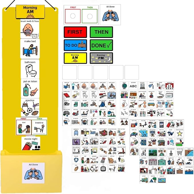Visual Schedule & Chore Chart –Daily Responsibility Planner with 133 Picture Cards to Support Routines and Learning Structure at Home Morning and Bedtime -Great for ADHD and Autism Behavior Rewards.