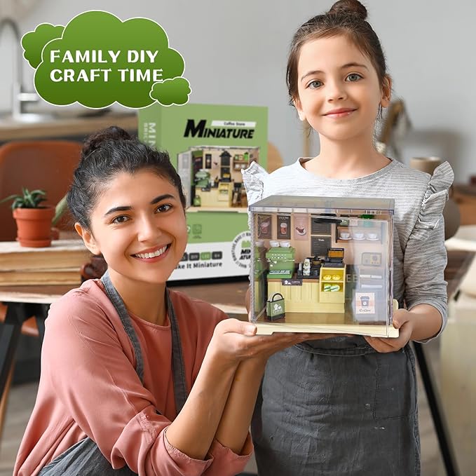 Coffee Shop Tiny House with LED Light Make It Miniature, DIY Miniature House Kit for Adults, Teens, and Beginners, Mini Dollhouse Kit with Home Decor Furniture, Gift for Friends and Hobbies