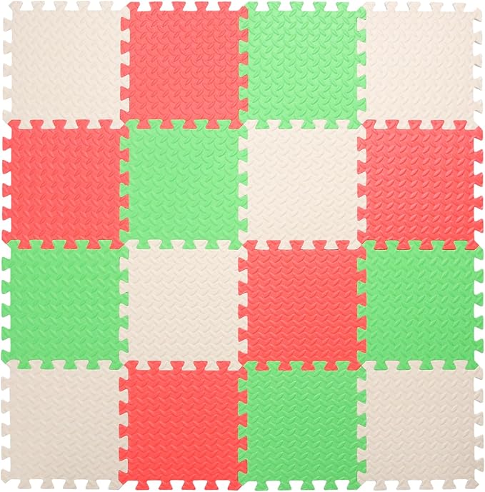 Foam Play Mat for Baby, 0.4 Inch Thick Foam Interlocking Floor Mats, Soft Non-Toxic Baby Playmat, Solid Colored Puzzle Play Mat Kids Floor Mats for Toddler, 16 Tiles(White/Red/Green)