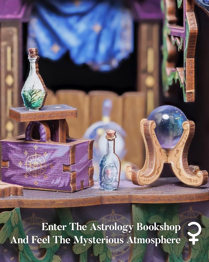 Cutefun Book Nook Kit - DIY Miniature Dollhouse Booknook Kit for Adults and Teens, Tiny House Bookshelf Insert Decor with LED Light, Gifts for Family and Friends (The Astrology Bookshop)