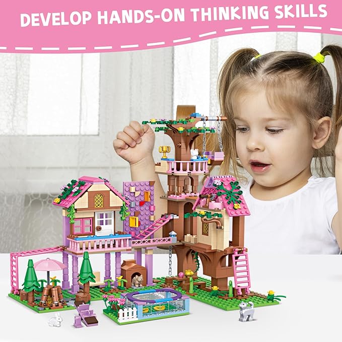 Treehouse Adventure Building Block Set Creative Playhouse Kit with Pool Pets Fun Construction Toy for Kids Teens