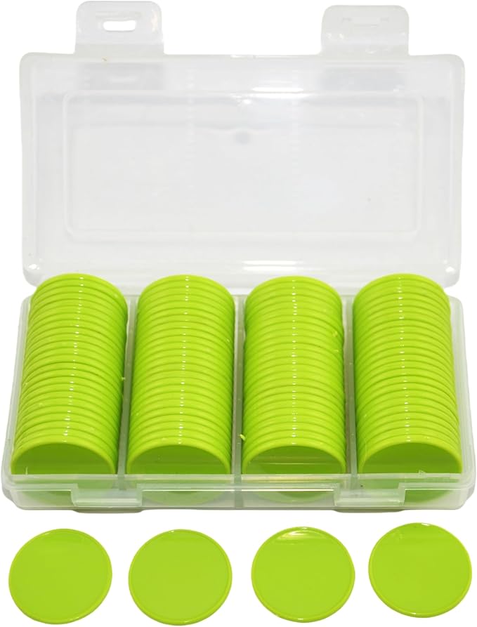 Smartdealspro Set of 100 1 Inch Opaque Plastic Learning Counters Mini Poker Chips Game Tokens with Storage Box (Light Green)
