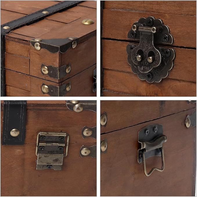 Deluxe Wooden Treasure Chest - 11" x 7.1" x 5.5", Elegant Storage Box with Sturdy Hinged Lid, Vintage-Inspired Decorative Trunk for Keepsakes, Brown