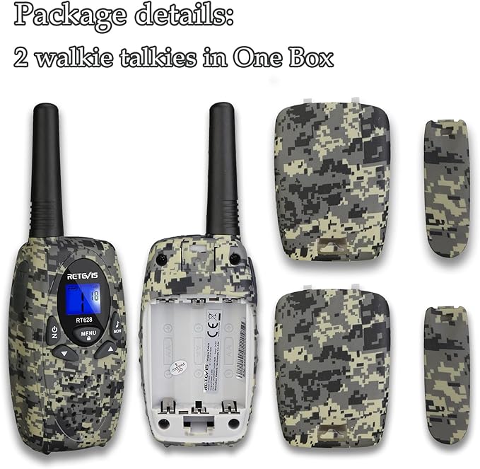 Retevis RT628 Kids Walkie Talkies,Army Toys for 6-12 Year Old Boys Girls,FRS Walky Talky with Key Lock,Gift for Outdoor Adventure Camping Hunt Trip(2 Pack,Camo)