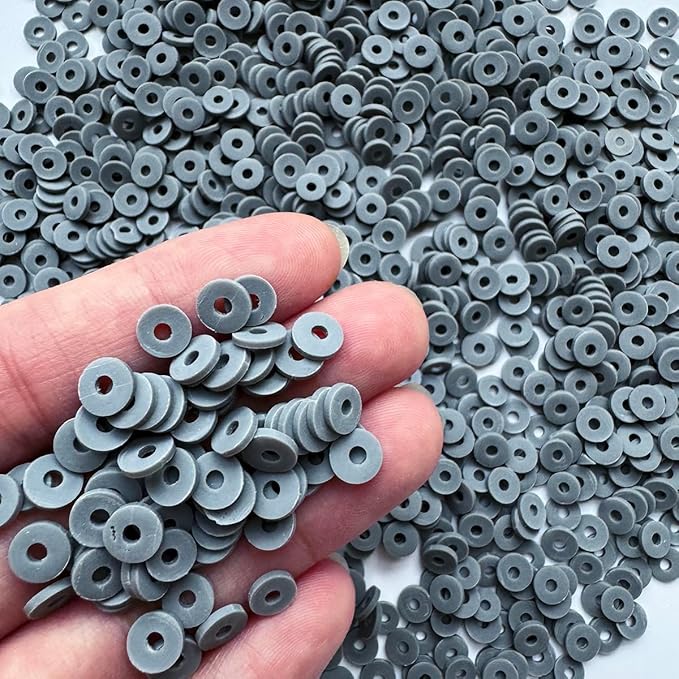 3000Pcs Clay Beads Flat Round Polymer Bead Vinyl Heishi Beads Flat Round Polymer Bead Flat Clay for Jewelry Making Necklace Bracelet (25-Dark Gray)