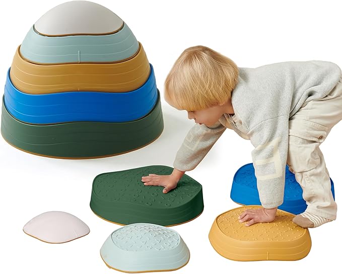 Stepping Stones – Indoor & Outdoor Obstacle Course Toys for Kids – Montessori Sensory & Motor Skill Development, Coordination & Active Play – Textured Educational Play Set