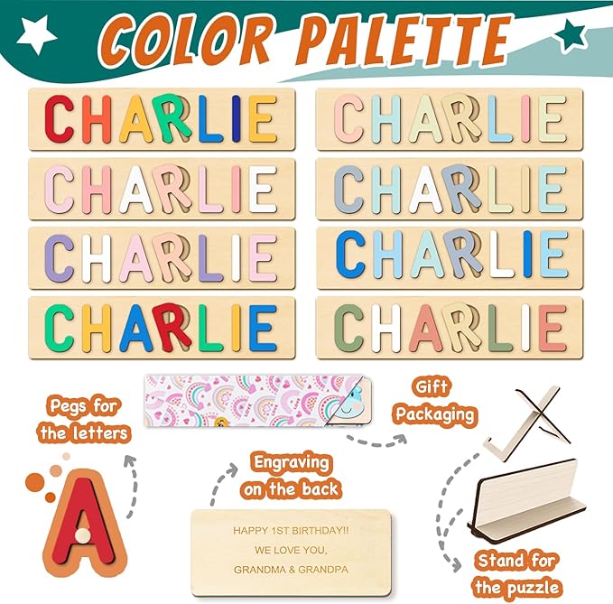 Personalized Puzzles for Toddlers 1-3, Baby Name Puzzle, 1 Year Old Girl Gifts, Montessori Learning Toy for Toddlers Ages 1-3 (Block Vehicles)