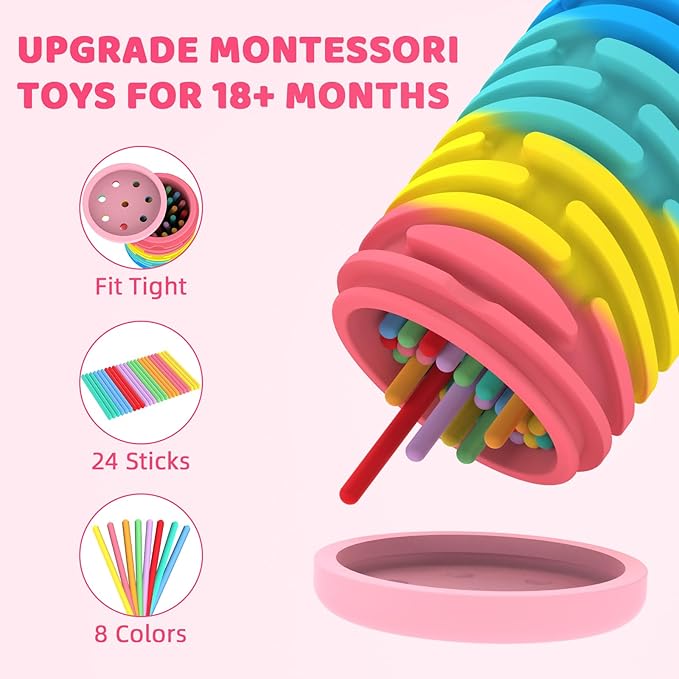 Montessori Toys for 2-3 Year Old: Silicone Learning Color Sorting Toys for Toddlers Age 2 3, Fine Motor Developmental Infants Sensory Matching Games, Busy Board 18 Month Old Baby Boys Girls Gifts