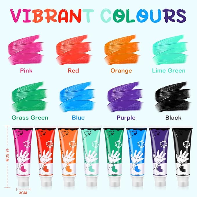 Washable Finger Paint for Toddlers, 8 Colors Large Capacity (2.54fl Oz) with Sponge Tip, Non-Toxic Baby Safe Paint for Hand and Feet, Art Supplies, Preschool Learning Gifts, Ages 1-3 4 5 6+