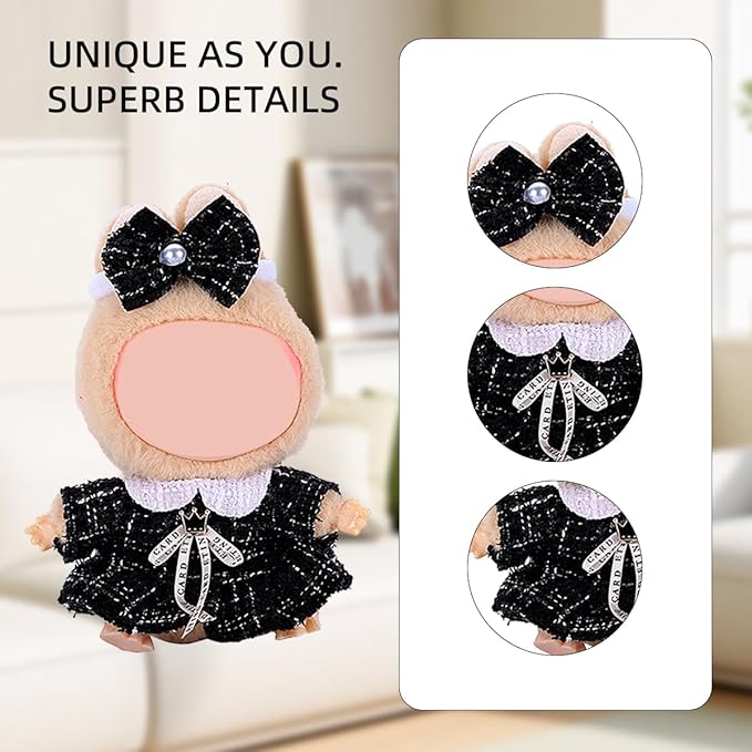 17cm Doll Clothes Set, Premium Jeans & Knitted Sweater Outfit for 17cm 15cm Dolls, Cute Dress Up Fashion, No Doll Included (Black, 17cm/15cm)