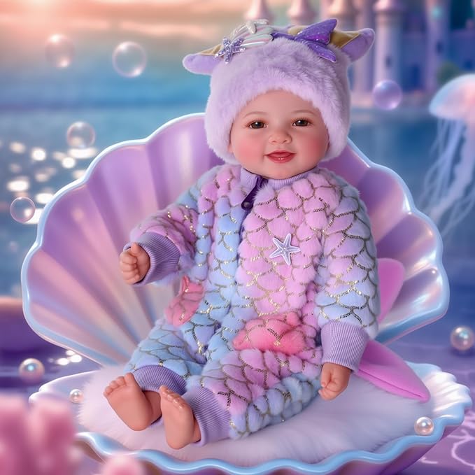 BABESIDE Mermaid Baby Dolls Girl-17inch Large Realistic Cute Soft Body Baby Doll Real Life Mermaid Baby Doll Toys with Mermaid Sets & Accessories, for 3+ Year Old Girls Gifts, Pretend Play, Collection
