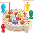 Wooden Magnetic Fishing Game for Kids 3-5,Montessori Preschool Educational Activities Learning Hand-Eye Coordination Fine Motor Skills Color Sorting Magnet Fish Toys for Boys Girls