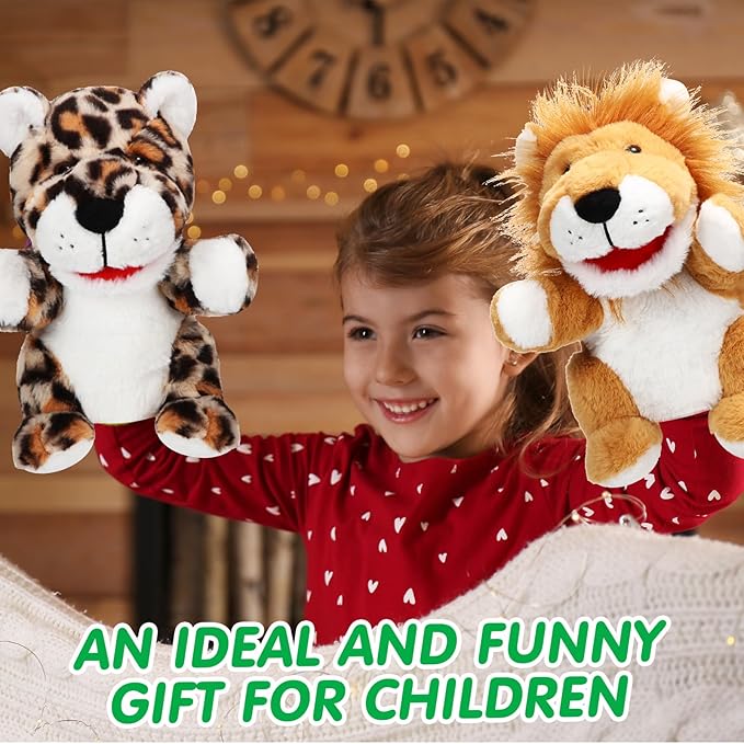 Lenwen 6 Pcs Operation Christmas Items Bulk Animal Hand Puppets with Working Mouth 10 Inches Plush Puppets for Toddler Kid Storytelling Imaginative Role Play Show Party Gifts(Forest Animal)