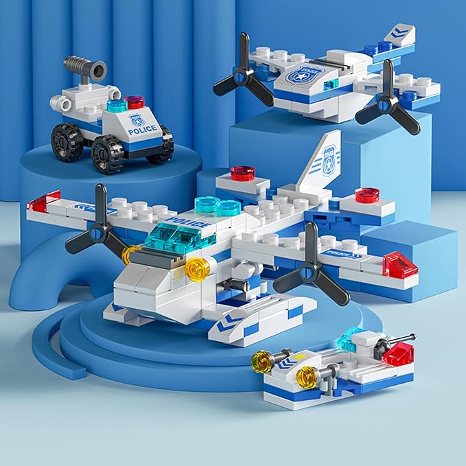 Sky Police Airplane Building Blocks Toy – 137 PCS STEM Construction Set, 7-in-1 Transformable Model Kit for Kids Ages 6-12, Creative Aircraft Toys for Boys & Girls (Police, Rescue, Fighter Jet)