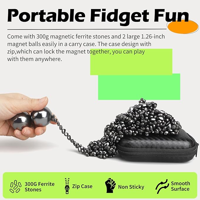 Fidget Magnet Toy Stone Smile Ferrite Putty with 2 Big Magnet Beads, Smooth Magnetic Ferrite Magnet Rock Ball Fidget Toy Science Kit, Office Desk Toy Decoration Gift for Adults