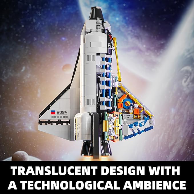 Space Shuttle Building Block Set -Spaceship Building Toy with Stretchable Satellite, Translucent Design Collection for Home or Office Decor, Birthday Gift for Adults & Boys 8-12 (536PCS)