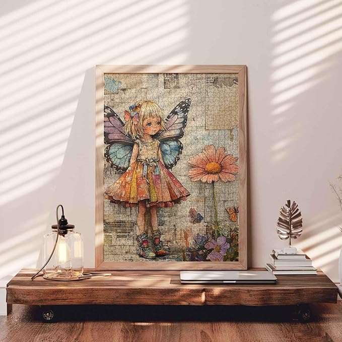 Tucocoo 1000 Pieces Puzzles for Adults Butterfly Little Girl Jigsaw Puzzle Retro Vintage Banksy Art Puzzles for Challenging Family Educational Activity Game DIY Crafts Puzzle Wall Decor Gifts