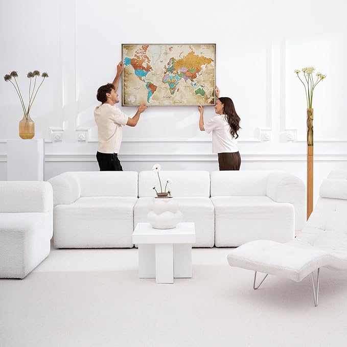 Canvas World Map with Cork Pin Board - English Lettering - Decorative Wall Decoration for All Rooms - Canvas Pictures with World Map Motif (90x60 cm, Pattern 3)