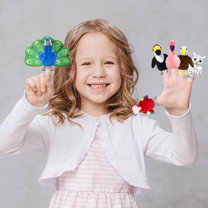 6pcs Birds Finger Puppets Bringing a House, Novelty Animals Toys Puppet for Kids, Storytelling Role-Playing Plush Finger Puppets Gifts for Boys and Girls