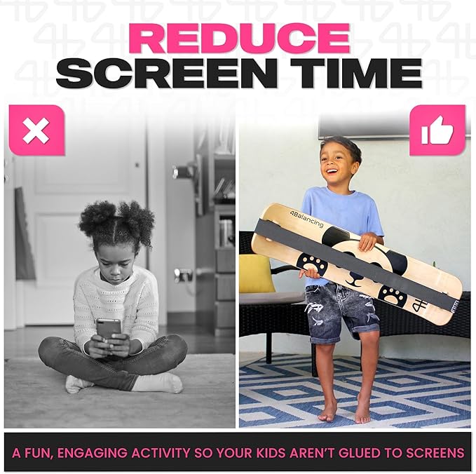 Balance Board for Kids - Slackline Wooden Wobble Board - Slackboard Balance Trainer for Coordination - Training for Skateboard, Snowboard, Football, Soccer, Baseball, Basketball