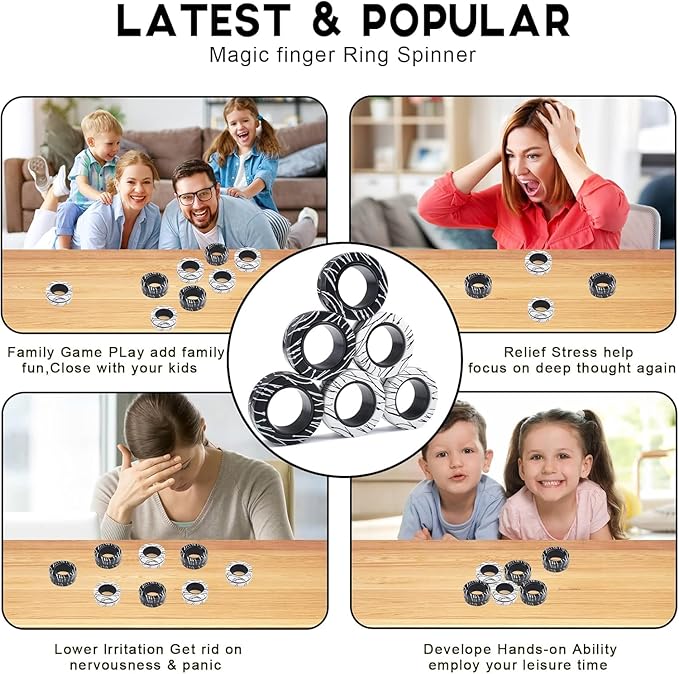 Cevioce 3 PCS Magnetic Rings Fidget Toys Set for Teens,ADHD Anxiety Magnetic Finger Spinner for Adults and Kids,Coolest Magnet Stress Relief Toy Birthdays Gifts for 8 9 10 11 12+ Year Old Boys Girls