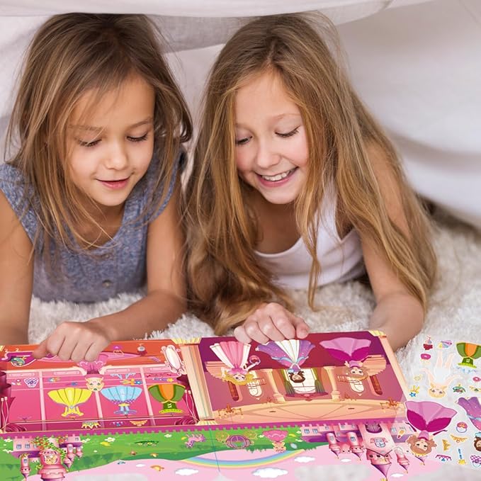 2 Set Reusable Sticker Books for Toddlers 2-4 Years, Puffy Reusable Sticker Activity Book for Kids Toddlers 1-3 Girls Boys Birthday Gifts Include Princess&Ocean