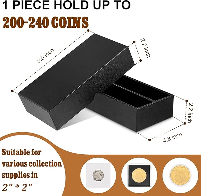 Henoyso 1 Pc Double Row Coin Box Holders for Collectors Storage Supplies Collecting Coin Cases, 9 x 2 x 2 Inch About Half Box Cases (Black)