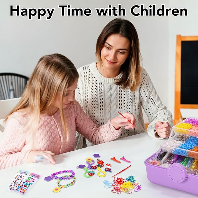 18500+ Bracelet Making Kit Rubber Band, 26 Colors Rubberband Bracelet Kit with 3 Layer Container Includes Glow-in-The-Dark Rubber Bands, Bracelet Making Refill Kit Birthday Gift for Kids(Purple)