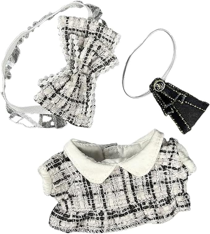 17cm/6.7in Clothes Set for Dolls - Cute Hat & Overalls Outfit, Soft Premium Fabric Dress Up Accessories Suit, Easy On/Off, NO Doll Included (White Chiffon)