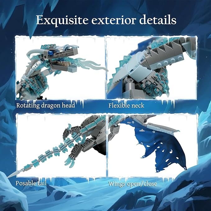 Ideas Ice Dragon Building Set，Compatible with Mainstream Brands Adults Collectible MOC Dragon Model STEM Toy for GOT Fans Home Decor,Creative Gift for Kids Boys & Girls 8-16 (1019 PCS)