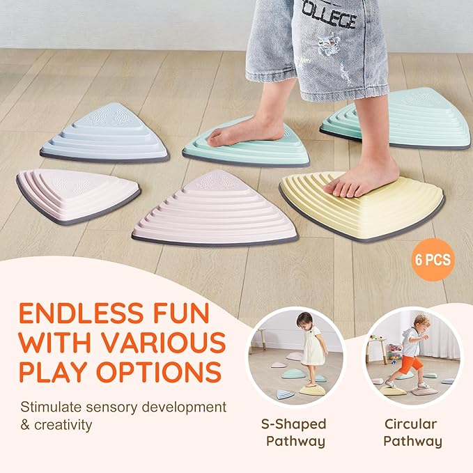 VEVOR Balance Stepping Stones for Kids, 6 PCS, Up to 220 lbs, Non-Slip Toddlers Sensory Stepping Stones, Obstacle Course Coordination Game Toys Indoor or Outdoor Play for Children Aged 3 4 5 6 7 8+
