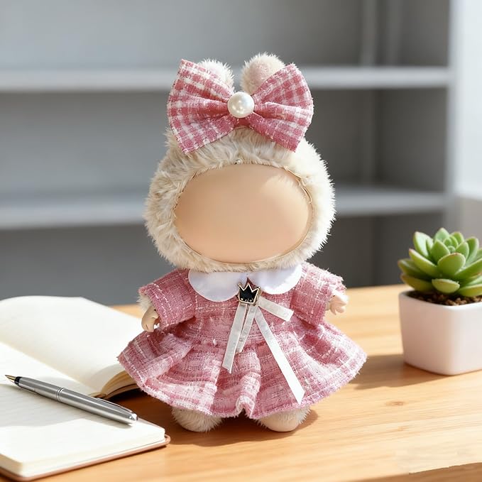 Clothes for LABUBU 17cm Doll (NO Doll), Outfit for LABUBU, Dress and Hairpin Set for LABUBU Dress Up, Fashion and Premium Dolls Accessories for LABUBU (Style S)