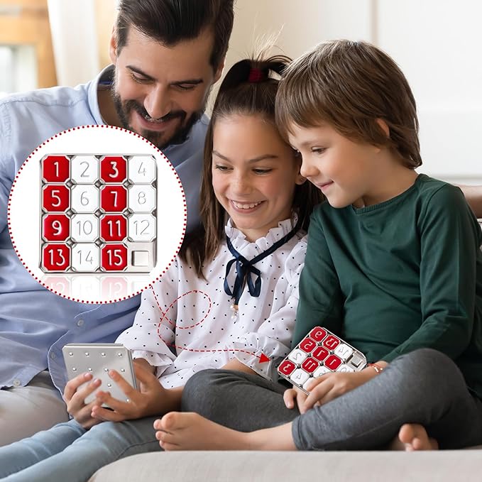 2 Pack Metal Number Slide 15 Puzzle Red and White Number Sliding Puzzle Educational Pocket Funny Christmas IQ Game Gift for Teens and Adults, Ideal for Learning Tool Party Favors