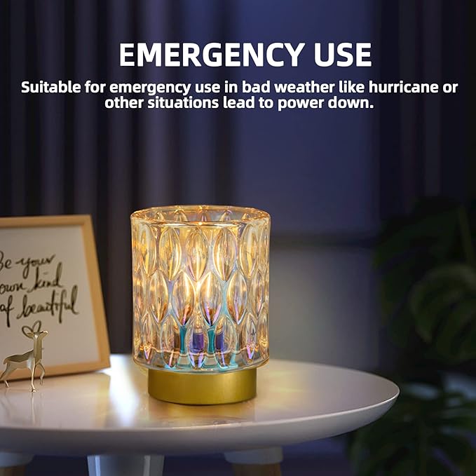 Battery Operated Table Lamps Timer, Mini Crystal Lamp for Area No Plug, Cordless Lamp with LED Bulb for Power Outage, Decorative Lamps for Tabletop/Corner/Entryway/Stairway/Bathroom/Fireplace (PEARL)