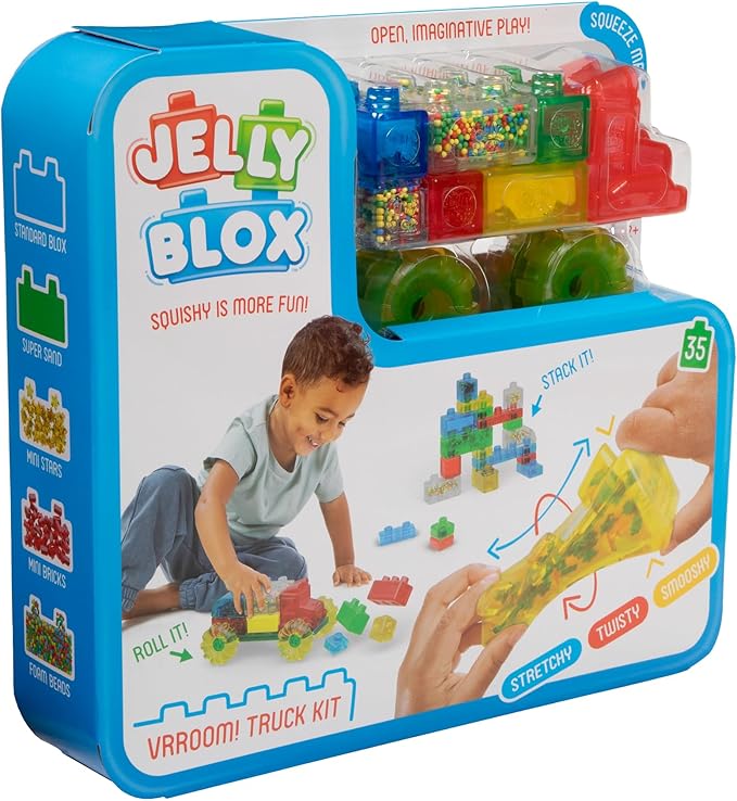 Goliath Jelly Blox Vrooom! Truck Kit | Includes 35 Blocks | Toddler & Preschool Building Blocks Kids Can Squeeze, Stretch, Squish | Safety Tested & Ouch-Free | Tactile, Sensory Play Toy for Ages 2+