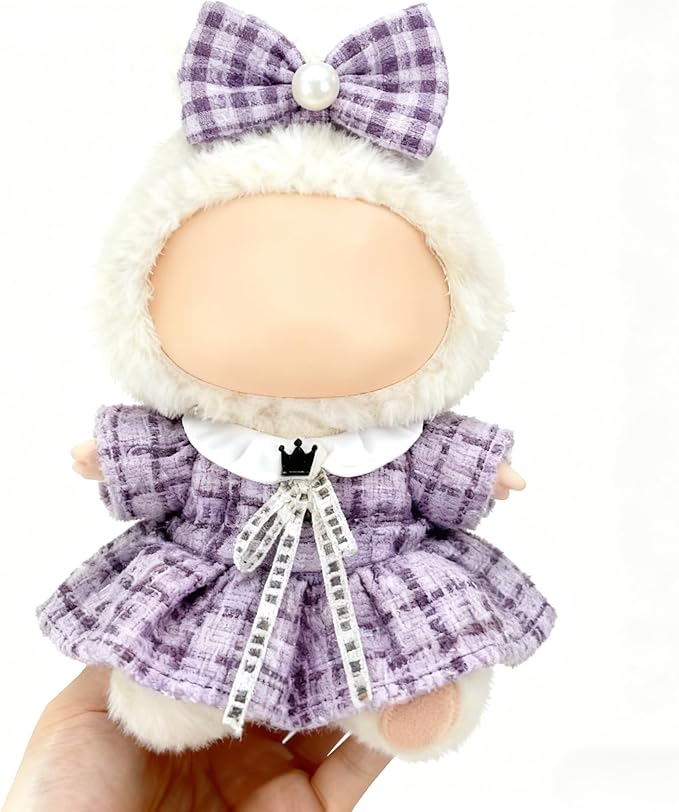 Clothes for LABUBU 17cm Doll (NO Doll), Outfit for LABUBU, Dress and Hairpin Set for LABUBU Dress Up, Fashion and Premium Dolls Accessories for LABUBU (Style O)