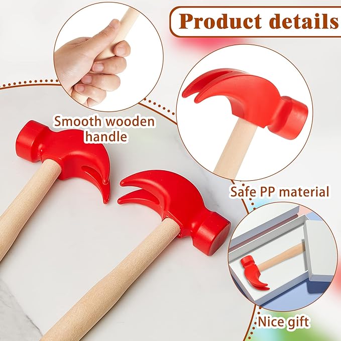 Deekin 4 Pcs Toy Hammer Simulation Small Wooden Plastic Maintenance Tools Hammers Educational Toys for Teens Girls Boys School Birthday Games Party Supplies (1 Style Toy Hammer)