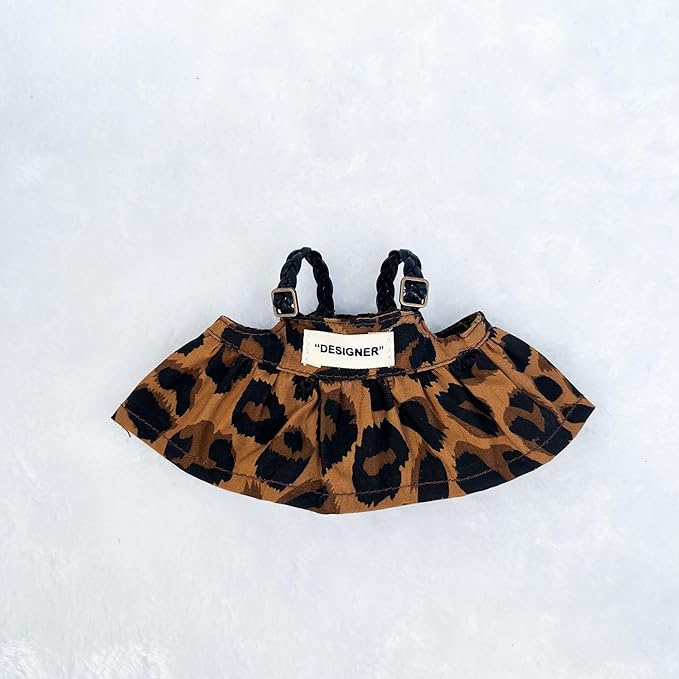 5Pcs Set-17cm Doll Rabbit Bunny Clothes, Fashionable Elegant Brown Leopard Dress+Sunglasses+Shoes+Icecream Hairpins+Straw Hat, Summer Beach Outfit for Dress up, Doll Costume Cosplay Fashion Dresses