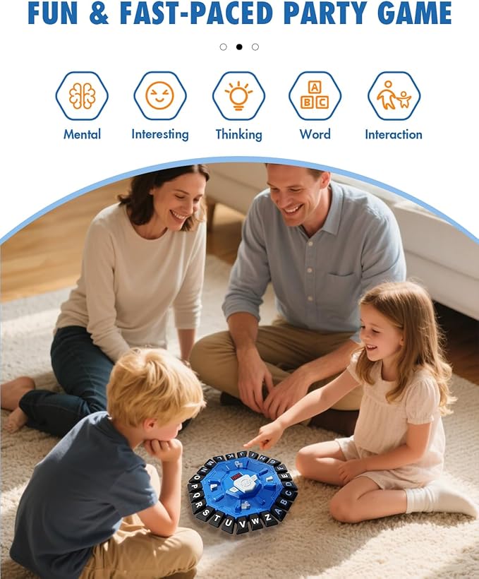 Word Game Family Board Games with Display Timer and 2 Modes, The Fast-Paced 24 Letters Pressing Games, Learning Word Game for Kids & Adults, 2-8 Players, 15-20 Minute Play Time