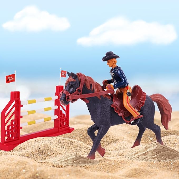 Western Rodeo Horse Toys for Girls and Boys - Cowboy Dodeo with Western Rider and Horse Figurine Fence Horse Toy Set Birthday Gift for Kids Toddlers Ages 3-7 Years Old